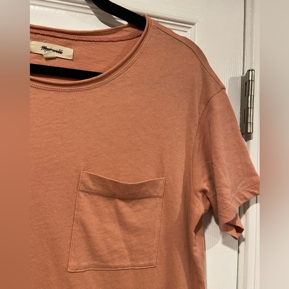 NWOT Madewell Size XS Pink Clay Short Sleeve Crew Split Hem Pocket Tee Shirt - Picture 5 of 11